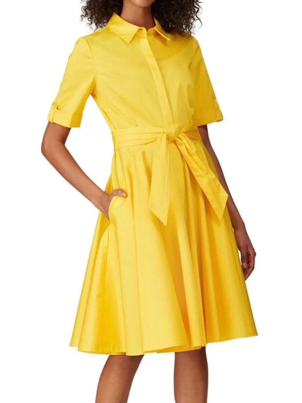 Badgley Mischka 8 Collar Button Down Tie Waist Flare Short Sleeve Mini Dres